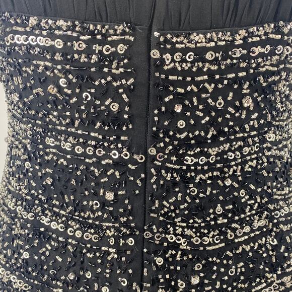 Vintage Y2k Bicici Silk Beaded Dress Empire Waist Pleated Silver Black Womens 10 - Picture 10 of 13